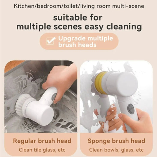5-in-1 Rechargeable Magic Brush | Handheld Electric Scrubber | 360Β° Rotating with 3 Replaceable Multipurpose Brush Heads