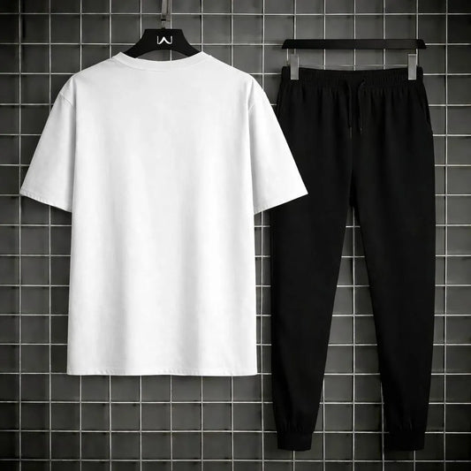 Men Printed 2-Piece Track Suit White Black XL to 2XL