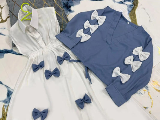 Turquoise Bow Western Maxi Top & Skirt Set for Girls 8-10Y