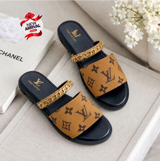 Luxury Monogram Designer Slipper with Chain Detail β Premium Edition