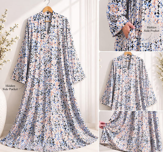 3D pixels Print Front Open Abaya with Pocket ..