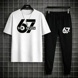 Men Printed 2-Piece Track Suit White Black XL to 2XL