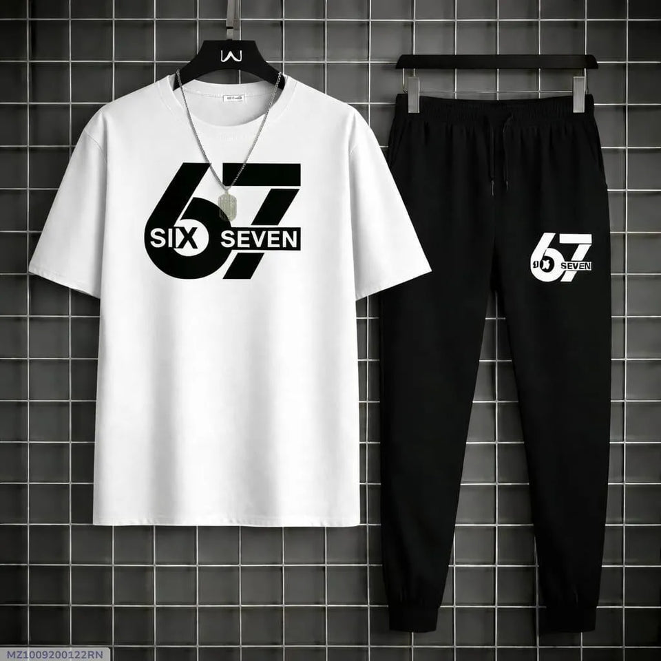 Men Printed 2-Piece Track Suit White Black XL to 2XL