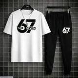 Men Printed 2-Piece Track Suit White Black XL to 2XL