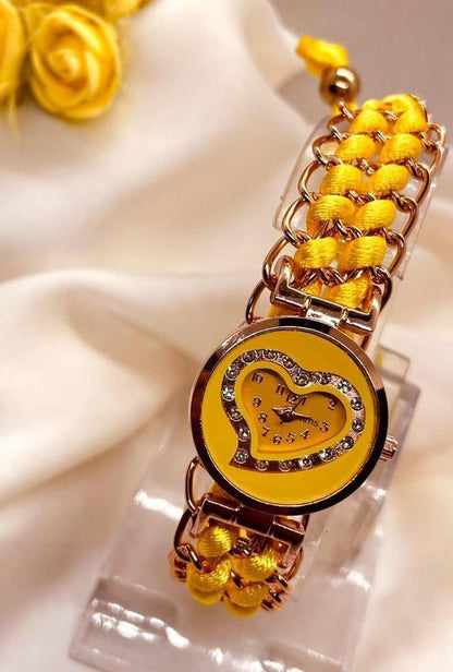 Women's Yellow Chain Watch with Quartz Movement