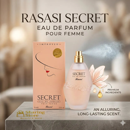 Rasasi Secret Eau de Parfum for Women – Long-Lasting Floral Fragrance, 75ml
