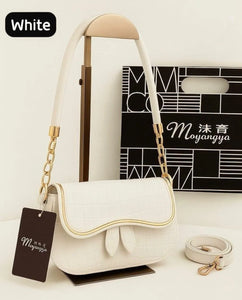 White Crossbody Bag with Gold Chain & Detachable Strap