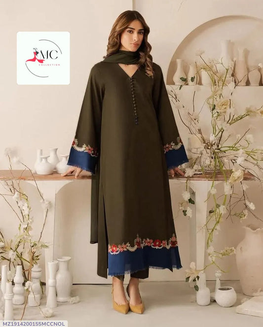 Green Embroidered Lawn 3Pcs Kurta Set for Women