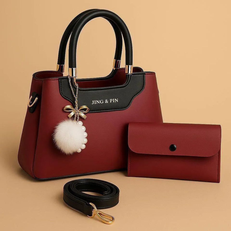 Maroon Leather Shoulder Bag with Detachable Strap & Card Holder
