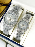 Unisex Rose Gold Couple Watches 2Pcs Crystal Chain Strap