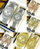 Unisex Rose Gold Couple Watches 2Pcs Crystal Chain Strap