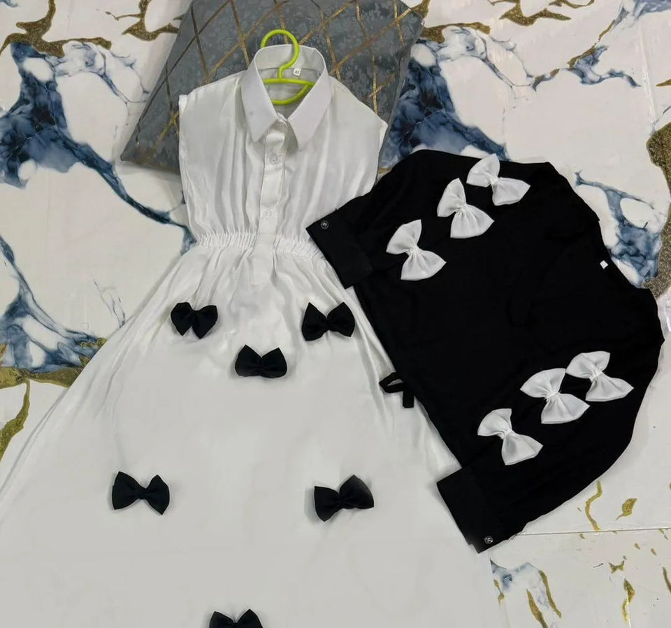 Kids Bow Western Maxi Top & Maxi Set Black White