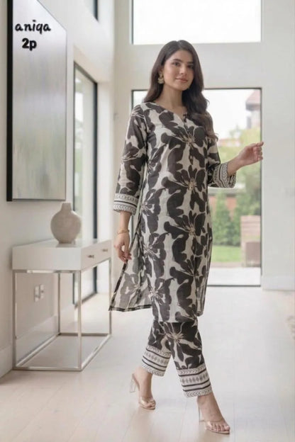 Women Printed 2Pcs Arabic Lawn Suit Multicolor
