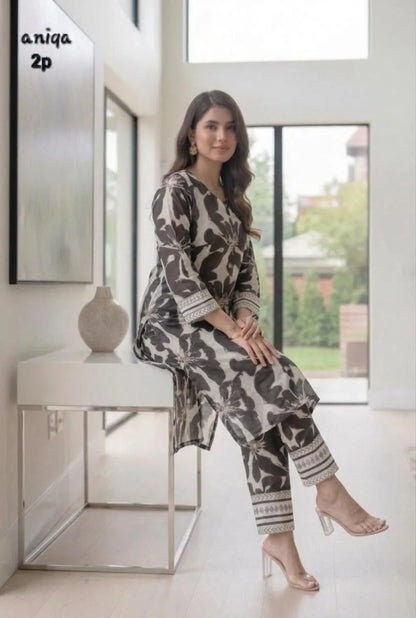 Women Printed 2Pcs Arabic Lawn Suit Multicolor