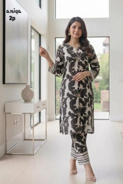 Women Printed 2Pcs Arabic Lawn Suit Multicolor