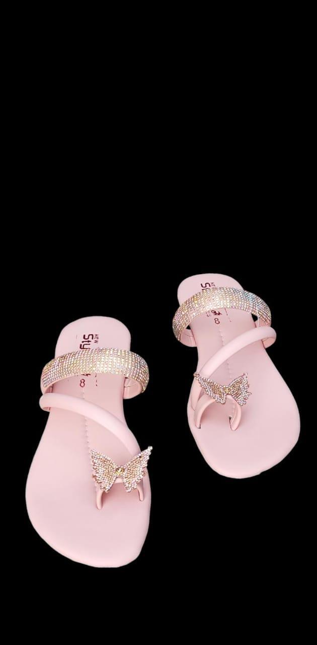 Pink Butterfly Rhinestone Flip Flops for Women