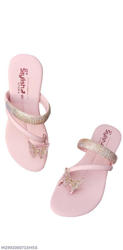 Pink Butterfly Rhinestone Flip Flops for Women