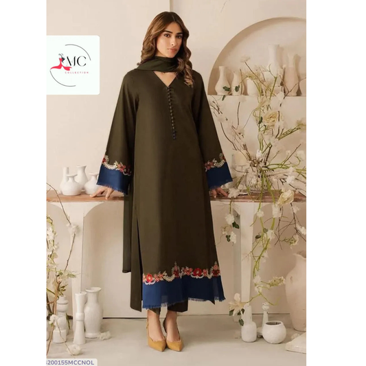 Green Embroidered Lawn 3Pcs Kurta Set for Women