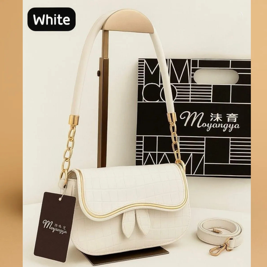White Crossbody Bag with Gold Chain & Detachable Strap