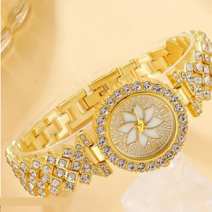 Women Golden Beads Chain Strap Watch Stainless Steel Round Dial