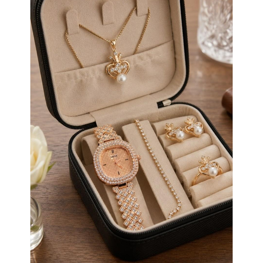 Ladies Gift Set With Fancy Beautiful Zircon Digital Watch With Micro Zircon Combo Set