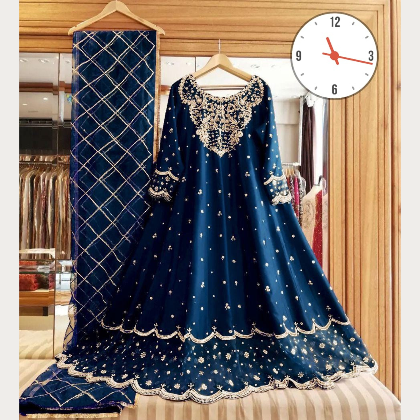 Heavy Neck,Border Embroidery With Handwork Long Maxi With Full Emb Dupatta 3Piece