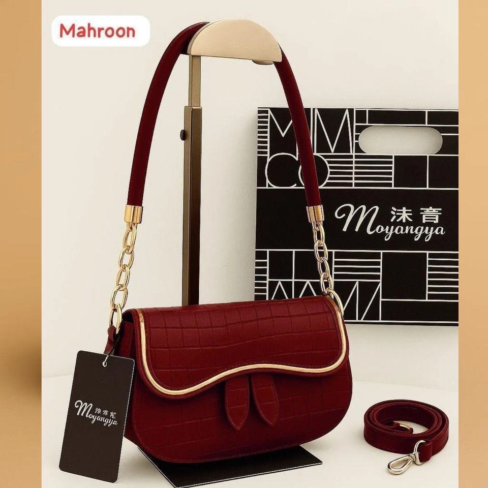 Mahroom Maroon Leather Shoulder Bag for Girls