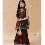 Maroon Embroidered 3-Piece Kurta Shalwar Suit for Girls 8-10Yrs