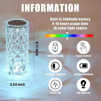💎 16 Colors Diamond Rose Crystal LED Lamp 💎