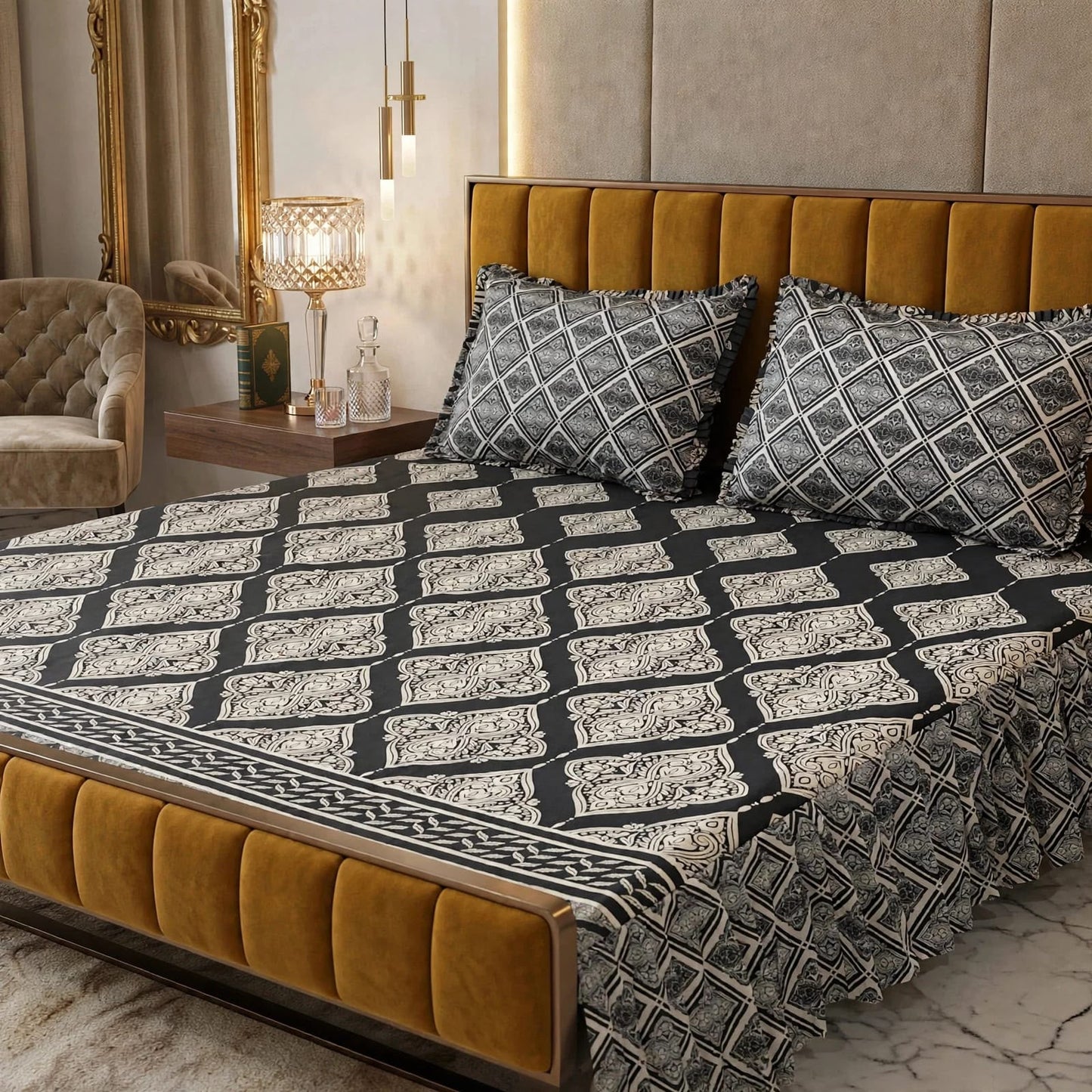3Pc Stitched 2 Sided Frill Bedsheets 😻