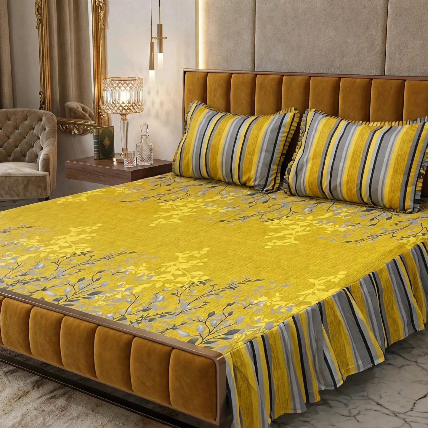 3Pc Stitched 2 Sided Frill Bedsheets 😻