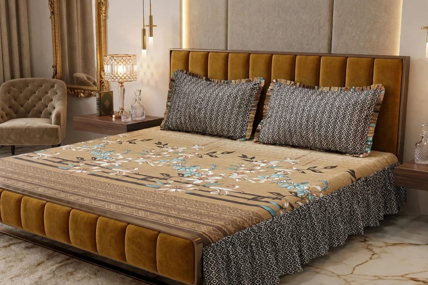 3Pc Stitched 2 Sided Frill Bedsheets 😻