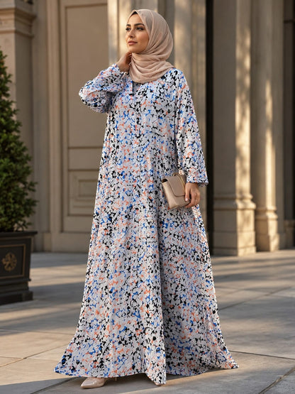 3D pixels Print Front Open Abaya with Pocket ..