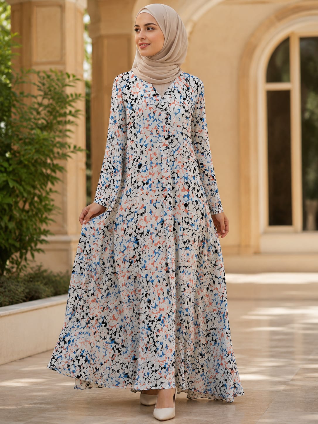 3D pixels Print Front Open Abaya with Pocket ..