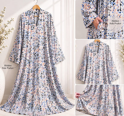 3D pixels Print Front Open Abaya with Pocket ..