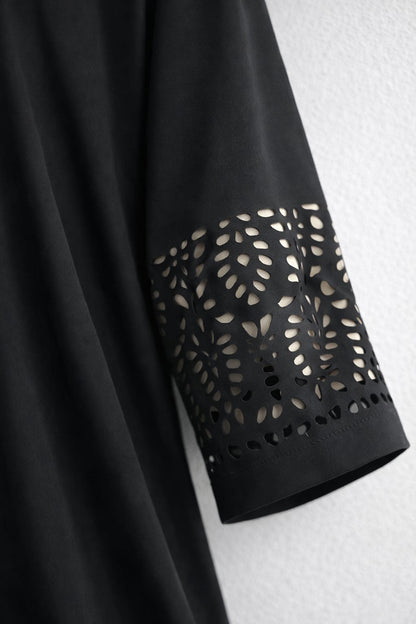 Plain Front Open Abaya with laserCut Sleeves