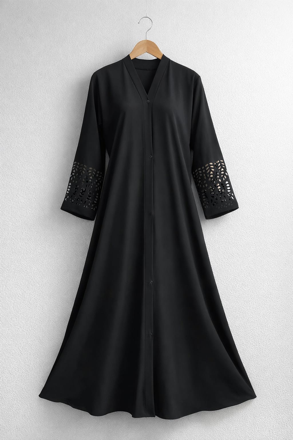 Plain Front Open Abaya with laserCut Sleeves