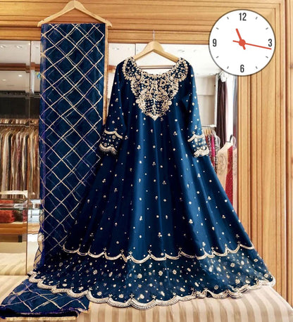 Heavy Neck,Border Embroidery With Handwork Long Maxi With Full Emb Dupatta 3Piece