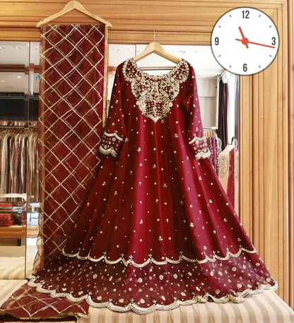 Heavy Neck,Border Embroidery With Handwork Long Maxi With Full Emb Dupatta 3Piece