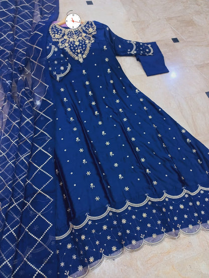Heavy Neck,Border Embroidery With Handwork Long Maxi With Full Emb Dupatta 3Piece