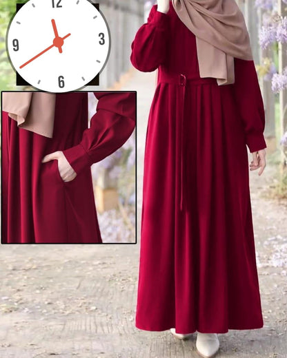 Abaya Arrival  Front Zip & Side Pocket Abaya With Adjustable Belt
