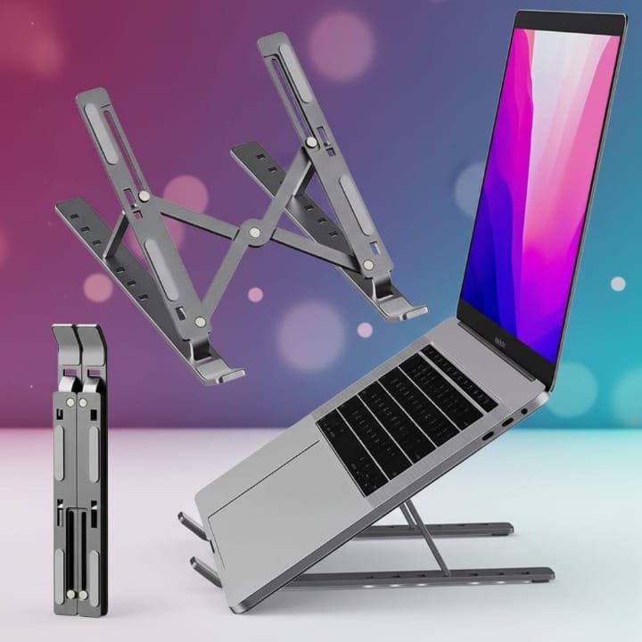 Metal Laptop 💻 Stand | Adjustable Foldable Laptop Stand | Portable Laptop Stand With Box & Cover📔