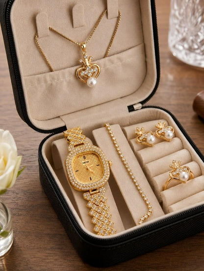 Ladies Gift Set With Fancy Beautiful Zircon Digital Watch With Micro Zircon Combo Set